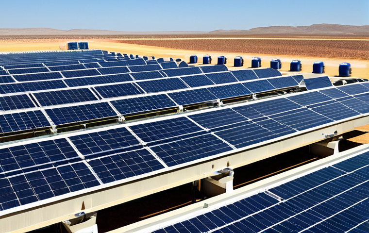 Solar-Powered Desalination Plant**

"A modern, sustainable solar-powered desalination plant in a sunny, arid environment, showcasing rows of photovoltaic panels powering a clean, industrial facility. Fully clothed engineers are visible in the distance, monitoring the operation. Environmentally conscious design, safe for work, appropriate content, fully clothed, professional, perfect anatomy, natural proportions, high quality, professional photography, realistic."

**