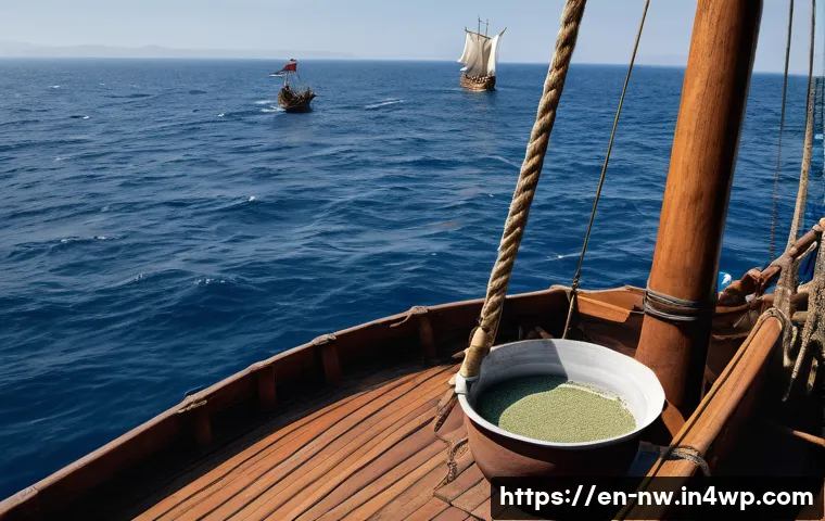 담수화 기술의 발전 역사 - **Prompt 1: Ancient Mariners' Ingenuity for Fresh Water**
A highly detailed, realistic historica...