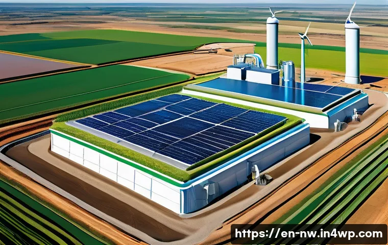 담수화 기술의 전통적 방법과 비교 - A futuristic water purification plant illustrating the forward osmosis process: show a high-tech sem...