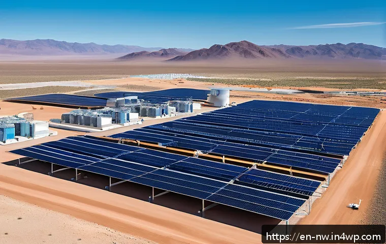 담수화 기술의 비용 절감 방안 - A cutting-edge solar-powered desalination plant situated in a remote desert community during peak da...
